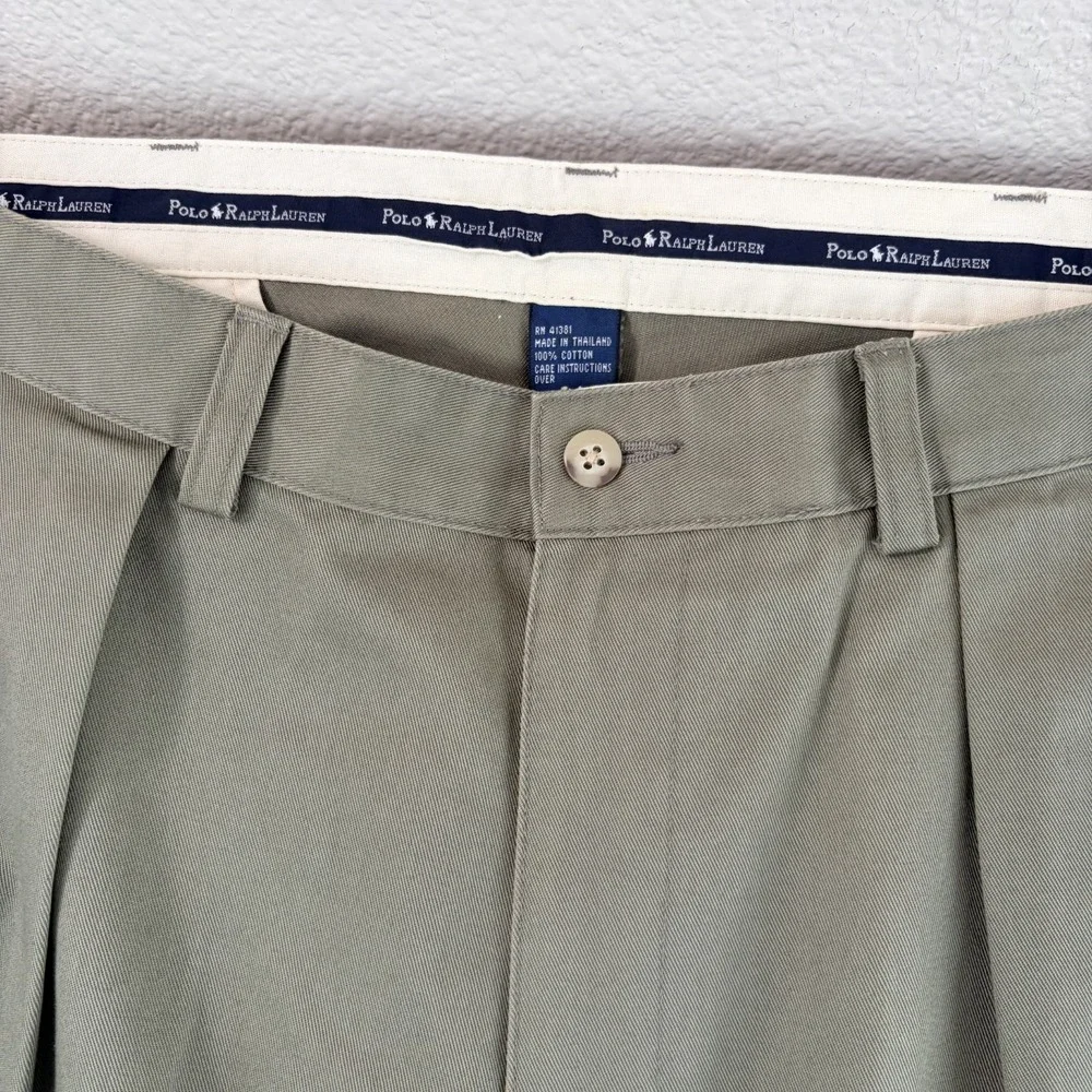 Vintage Polo Ralph Lauren Double Pleated Classic Chino Pants in Olive Men 35x32